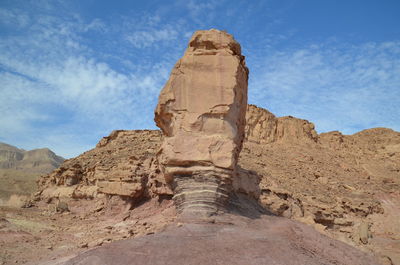 Rock formations on landscape against cloudy sky