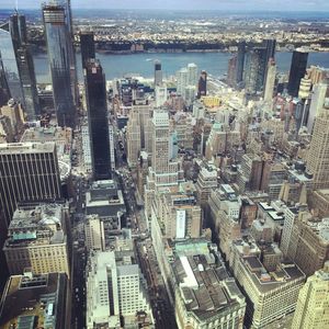 High angle view of city buildings