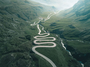 High angle view of winding road on mountain