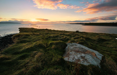 Beautiful seascape sunset scenery of wild atlantic way at galway, ireland