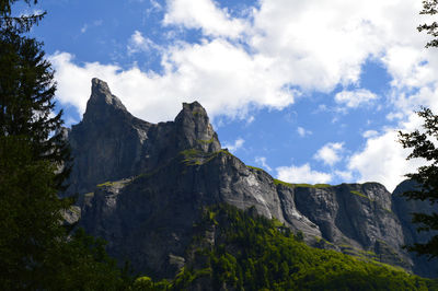 Scenic view of mountains against cloudy sky