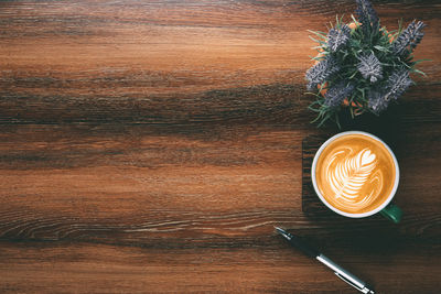 High angle view of coffee on table
