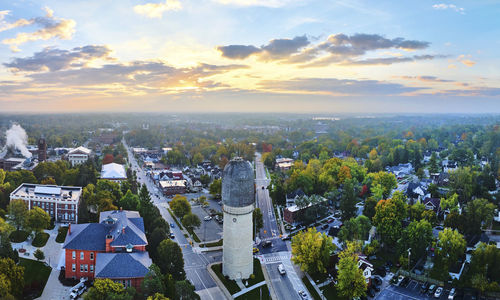 High angle view of townscape against sky