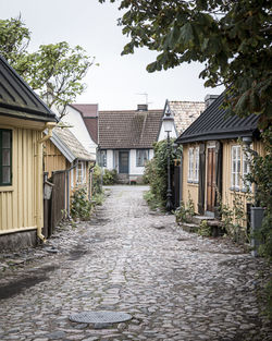 Street amidst houses and buildings against sky