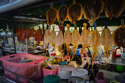 Close-up of decoration hanging at market for sale