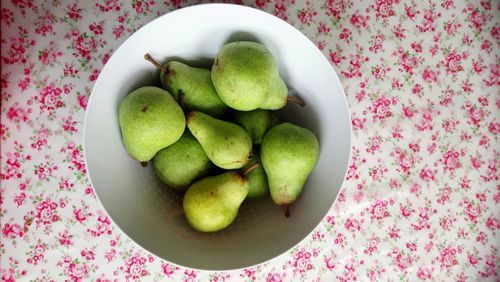 High angle view of fruits in plate on table