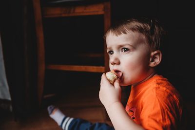 Portrait of cute boy eating at home
