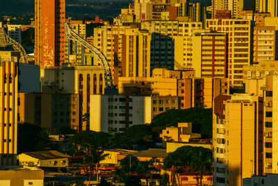 High angle view of buildings in city