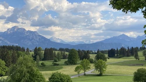 Panoramic view of landscape and mountains against sky