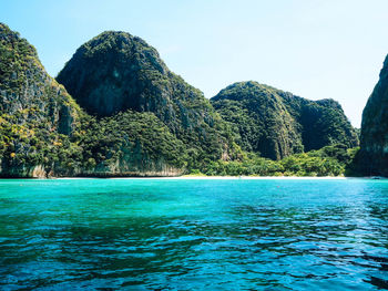 Scenic view of sea against clear sky
