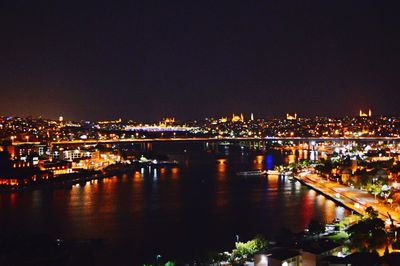 Illuminated cityscape at night