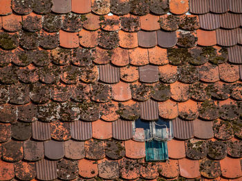 High angle view of roof tiles