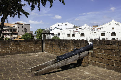 Built structure against buildings in city