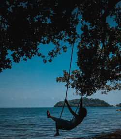 Scenic view of tree by sea against sky