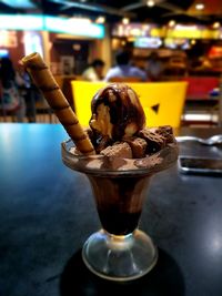 Close-up of ice cream on table