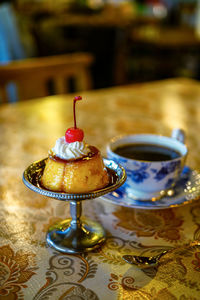 Close-up of dessert on table