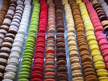 Full frame shot of multi colored macaroons for sale