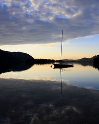 Scenic view of lake against cloudy sky