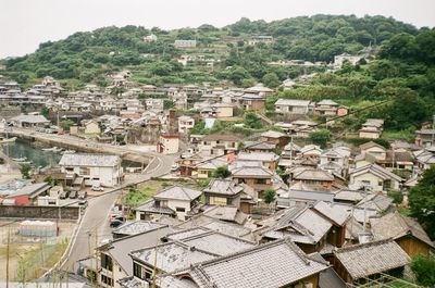 High angle view of townscape against buildings