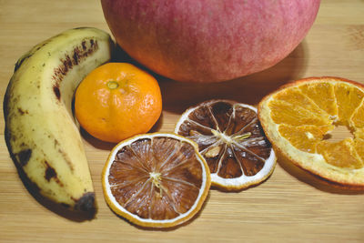 High angle view of oranges on table