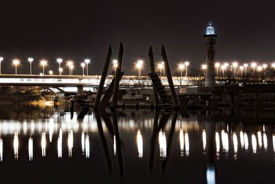 Reflection of illuminated buildings in water