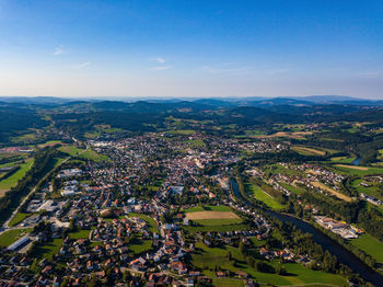 High angle view of townscape against sky