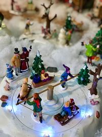 High angle view of figurine statue