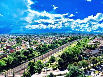 High angle view of townscape against sky