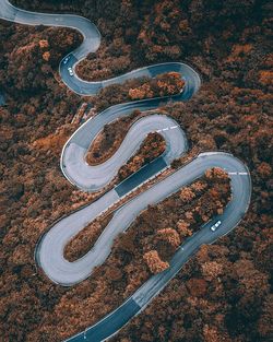 High angle view of road on landscape during autumn