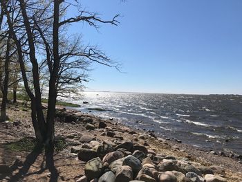 Scenic view of sea against clear sky