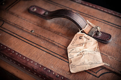 Close-up of antique suitcase