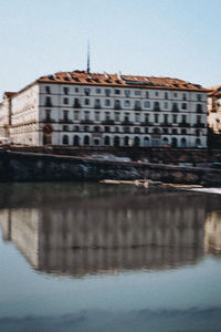 Low angle view of buildings against clear sky