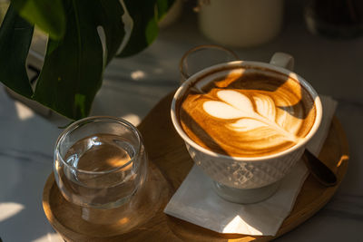 High angle view of coffee on table