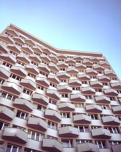 Low angle view of buildings against clear sky