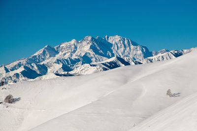 Scenic view of snowcapped mountains against sky