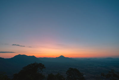 Scenic view of mountains against sky during sunset