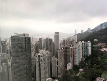 High angle view of buildings against sky