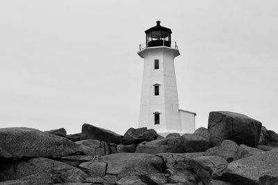 Low angle view of lighthouse against clear sky