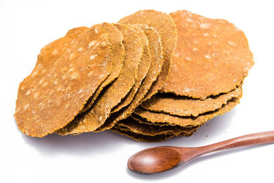 High angle view of bread in plate