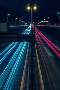 Light trails on road at night