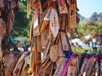 Multi colored clothes hanging on clothesline