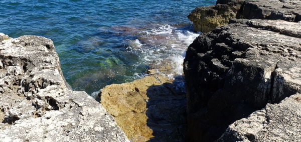 High angle view of rocks on beach