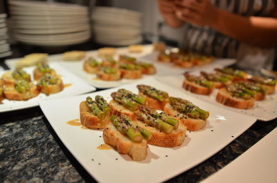 Close-up of food served on table