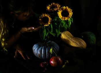 Close-up of pumpkins at night