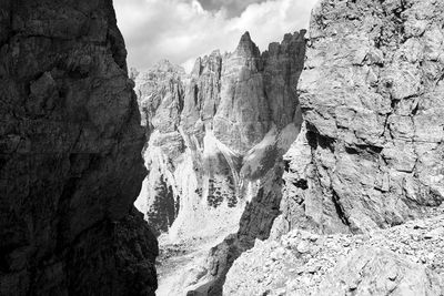 Low angle view of rock formation against sky