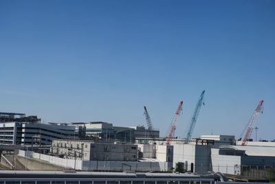 View of construction site against clear blue sky