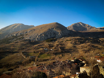 View of the abruzzo apennines from the medieval village of aielli,l'aquila italy. panoramic terrace.