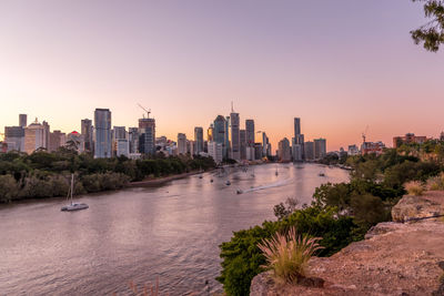 View of city at sunset