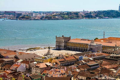 High angle view of buildings in city