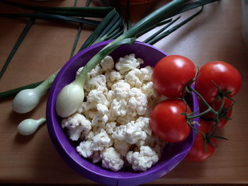 High angle view of vegetables on table